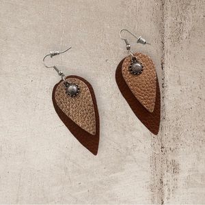 Handmade. Brown and Copper with white marble charm earrings